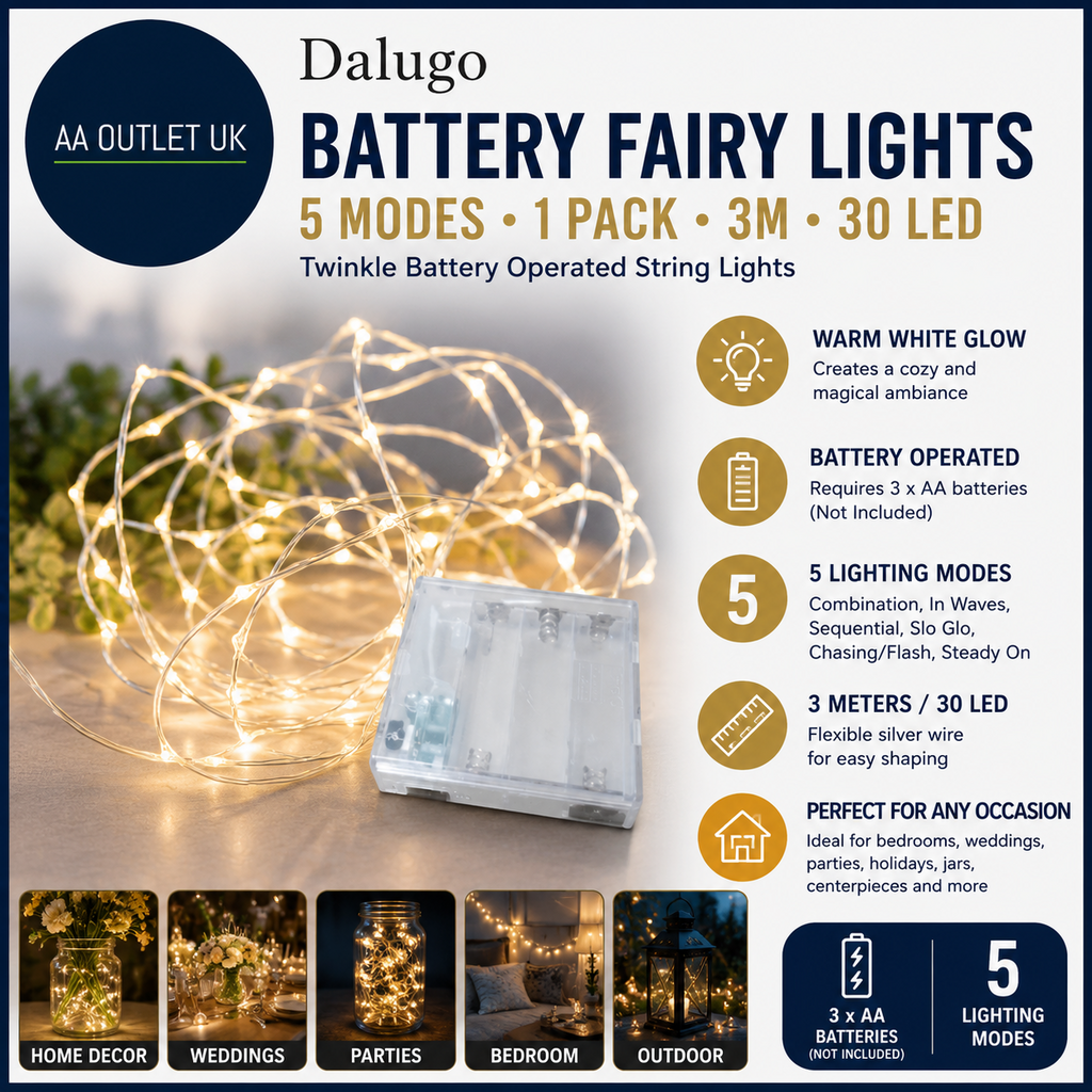 Dalugo Battery Fairy Lights 5 Modes 1 Pack 3m 30 LED Twinkle Battery Operated