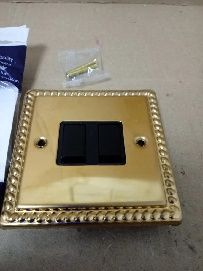 Varilight Double Rocker Light Switch 2Way Classic Georgian Brass Black New