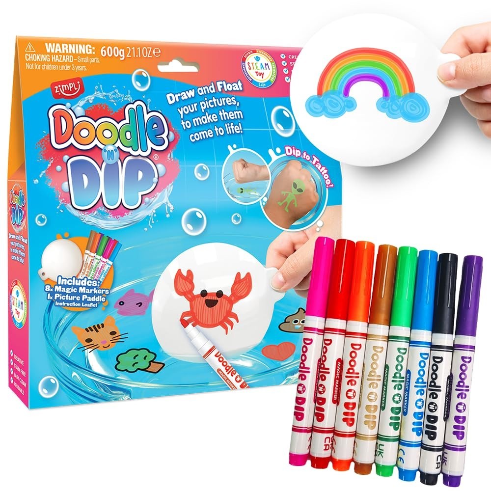 Zimpli Doodle N Dip 8pc Magic Markers Picture Paddle Draw Water Colouring New