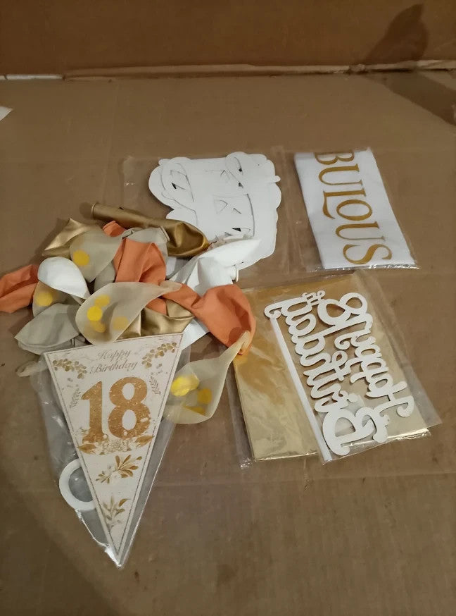 18th Birthday Decorations Gold Banner Sand White Balloons Cake Topper Set