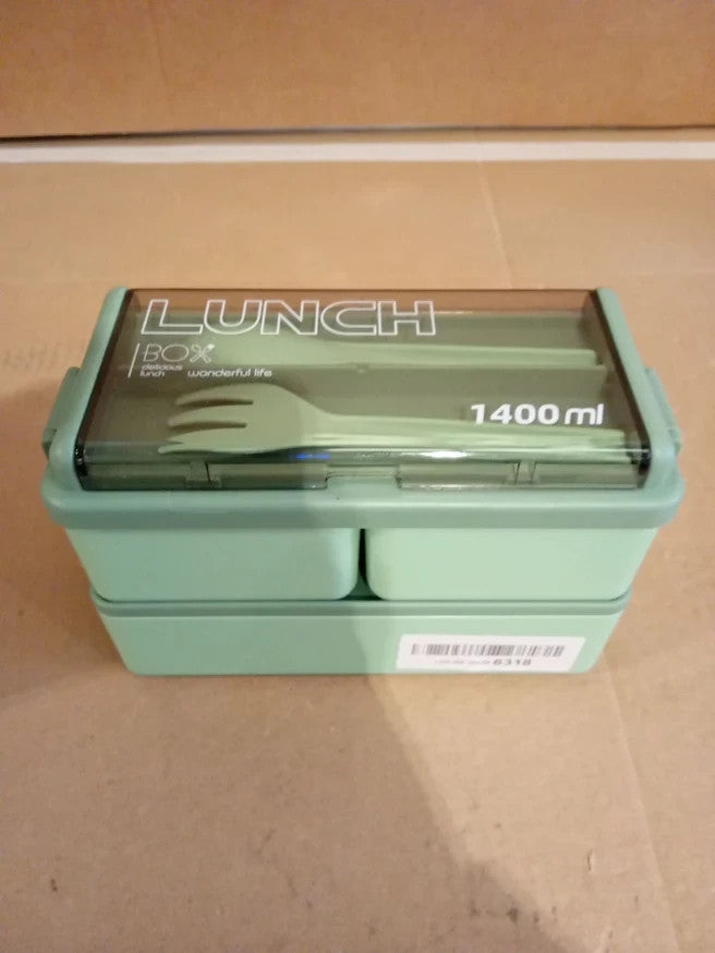Lychico 1400ml Bento Lunch Box 2 Layer Leakproof Meal Prep Container Spoon New