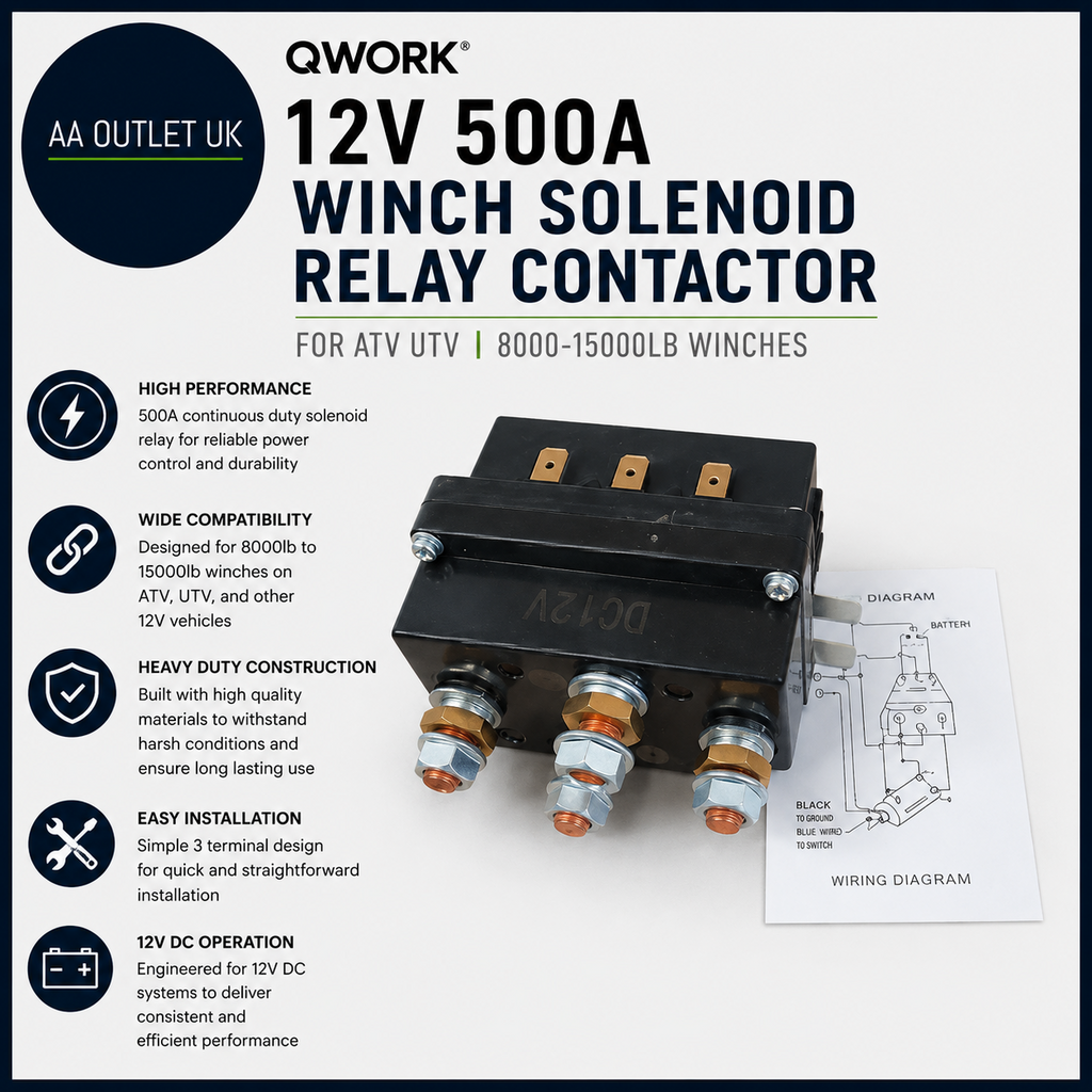 QWORK 12V 500A Winch Solenoid Relay Contactor  ATV UTV 8000 15000lb Design