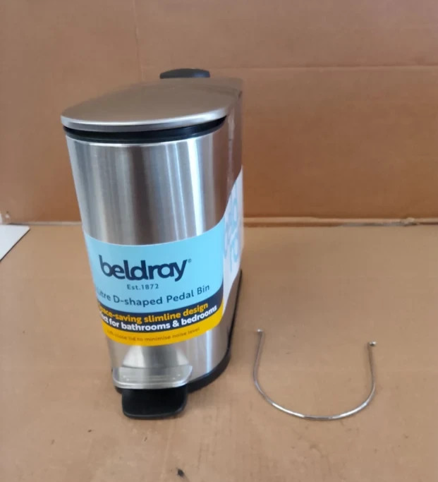 Beldray 5L Stainless Steel Bathroom Pedal Bin Soft Close Silver D Shape Design