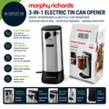 Morphy Richards 3 In 1 Electric Tin Can Opener Knife Sharpener Bottle Cap Remove
