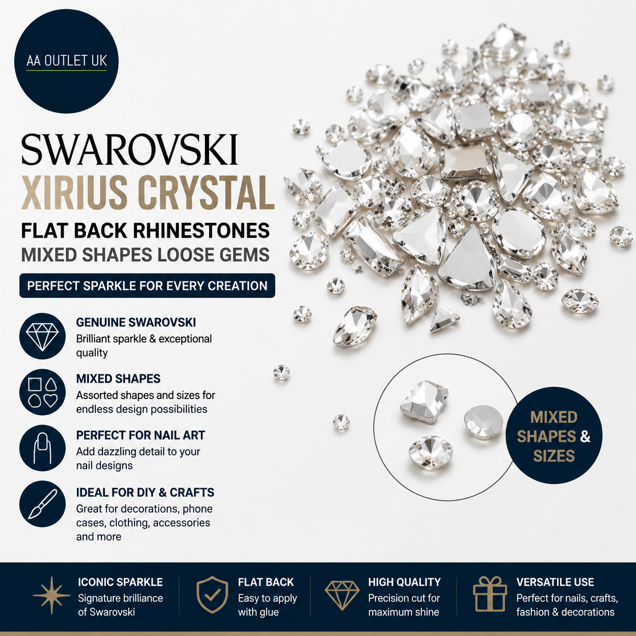 Swarovski XIRIUS Crystal Flat Rhinestones Mixed Shapes Loose Gems Nail Art New