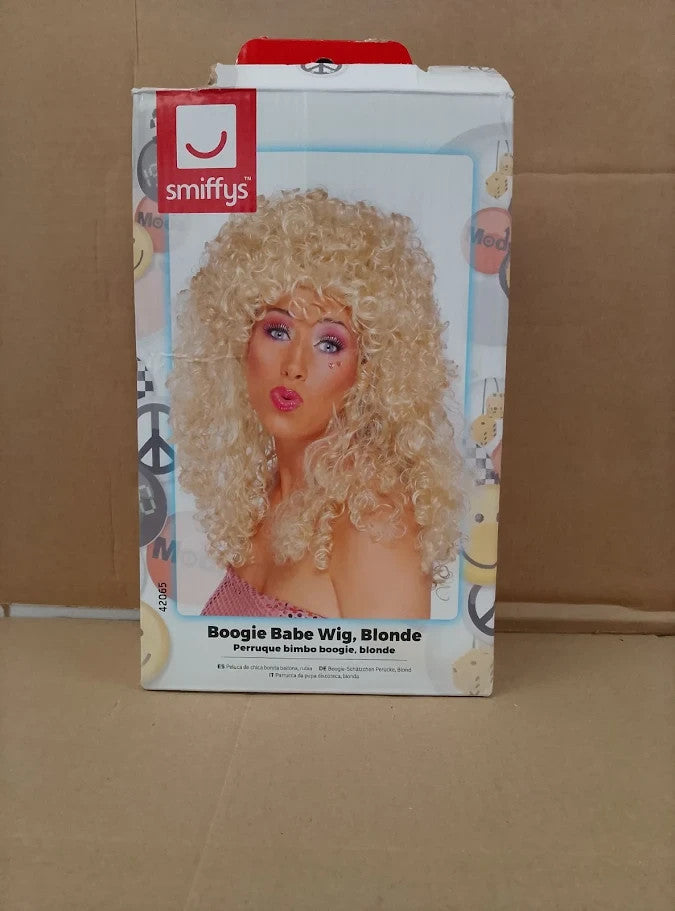 Smiffys Boogie Babe Wig Blonde Long Curly 1980s Fancy Dress Adult Dress Up