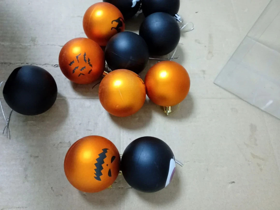 12pc Halloween Hanging Tree Pendants Plastic Shatterproof Bauble Ball Decoration