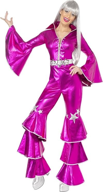 Smiffys 70s Dancing Dream Costume Pink Lace Up Jumpsuit 1970s Disco Fancy New