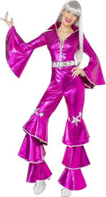 Smiffys 70s Dancing Dream Costume Pink Lace Up Jumpsuit 1970s Disco Fancy New