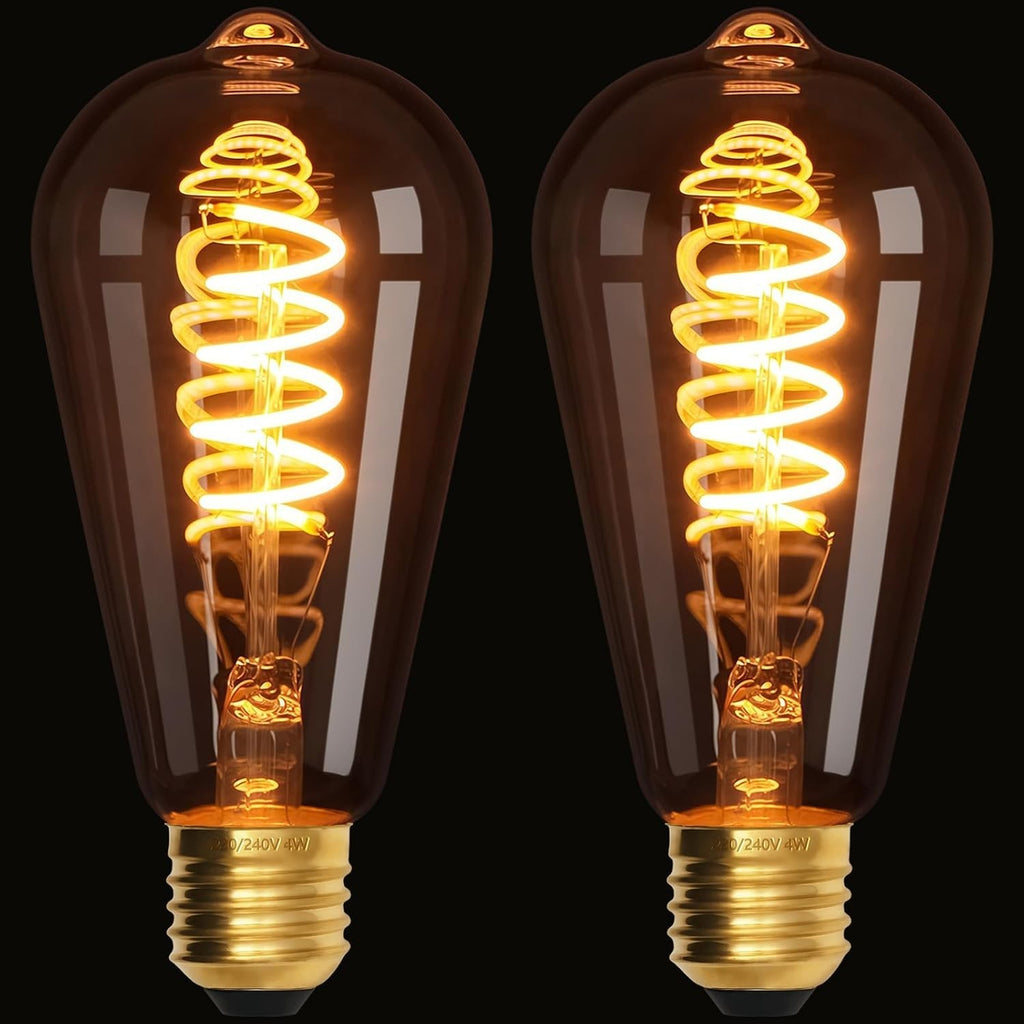 Terafeels 2Pack E27 Vintage LED Light Bulbs ST64 4W Spiral Filament Warm New
