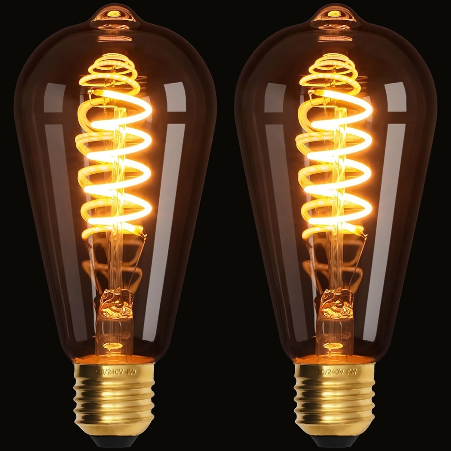 Terafeels 2Pack E27 Vintage LED Light Bulbs ST64 4W Spiral Filament Warm New