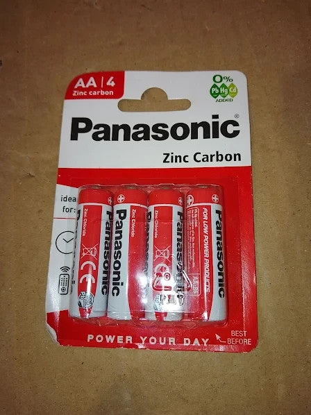 Panasonic AA Zinc Carbon Single Use Batteries 4 Pack Size M 1.5V New