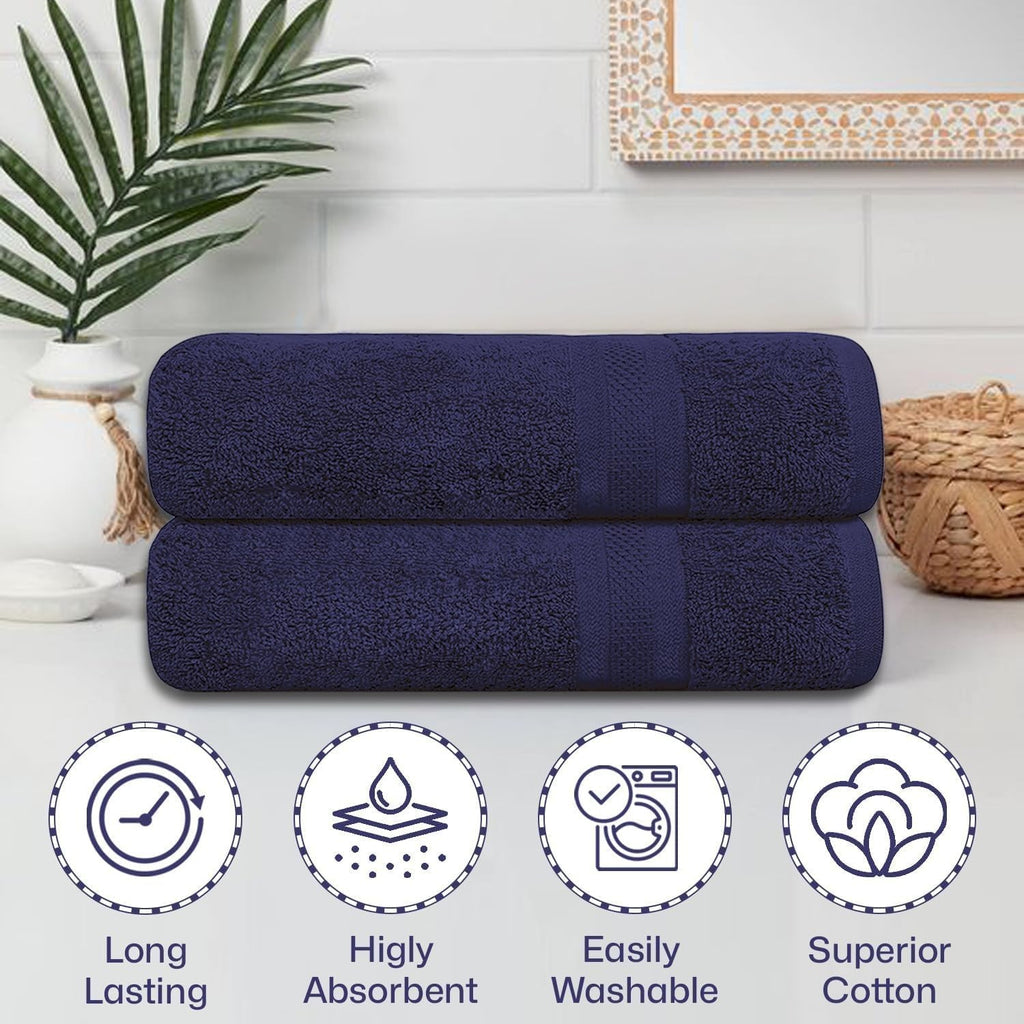 Large Bath Towels 2 Pieces 100% Ring Spun Egyptian Cotton Navy Blue New