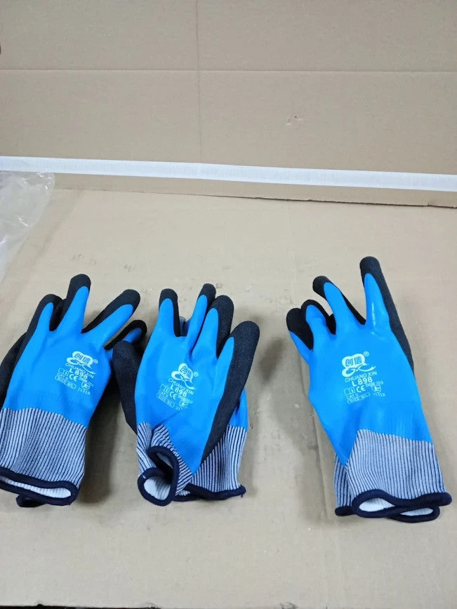 Flintronic Waterproof Work Gloves 3 Pairs Ultra Grip Non Slip Latex Large New