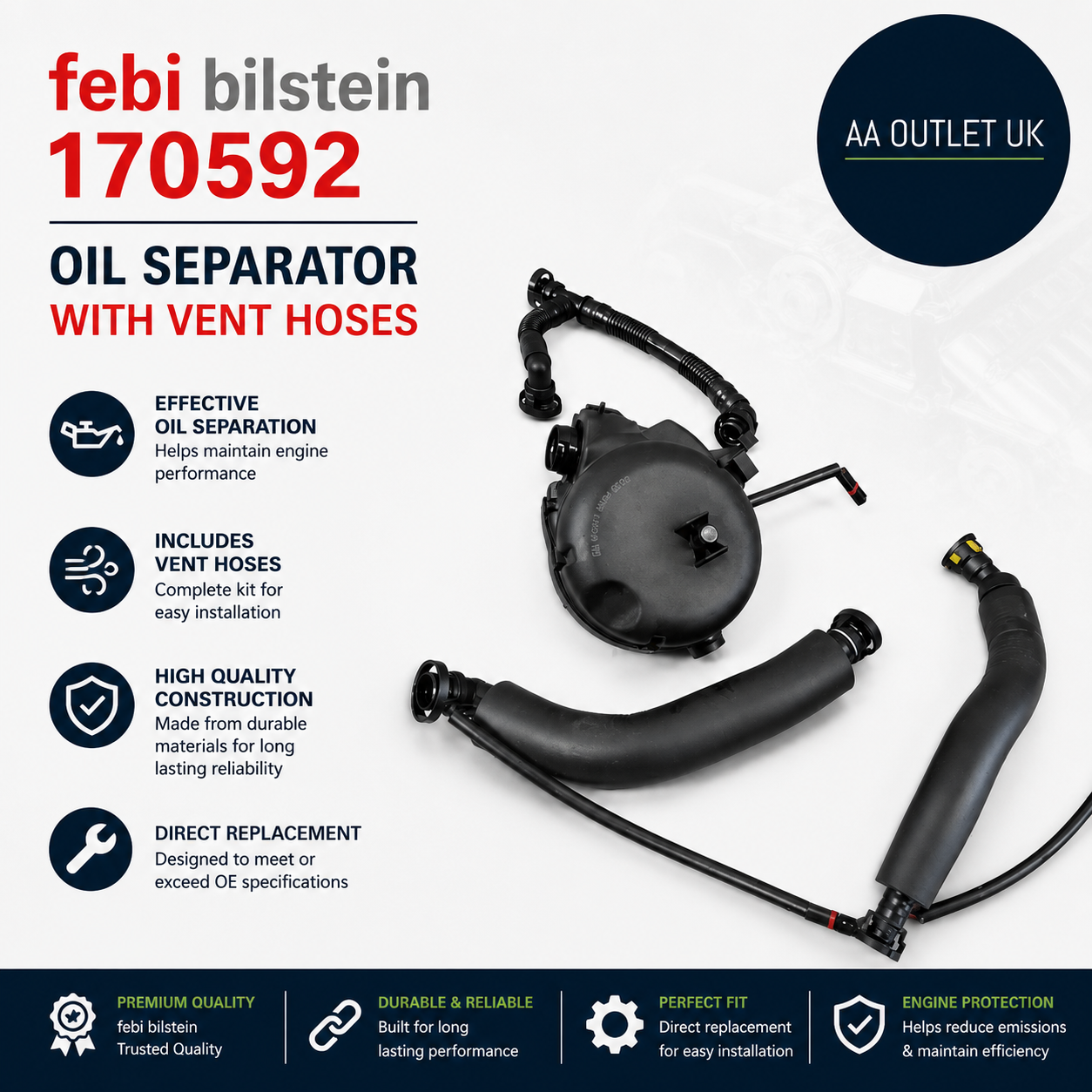 Febi Bilstein 170592 Oil Separator Crankcase Ventilation With Vent Hoses