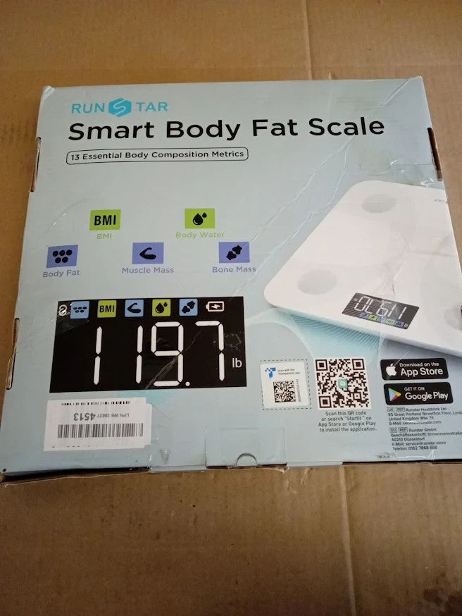 Runstar Smart Body Weight Fat Scale BMI 13 Data LCD Display Fitness White New