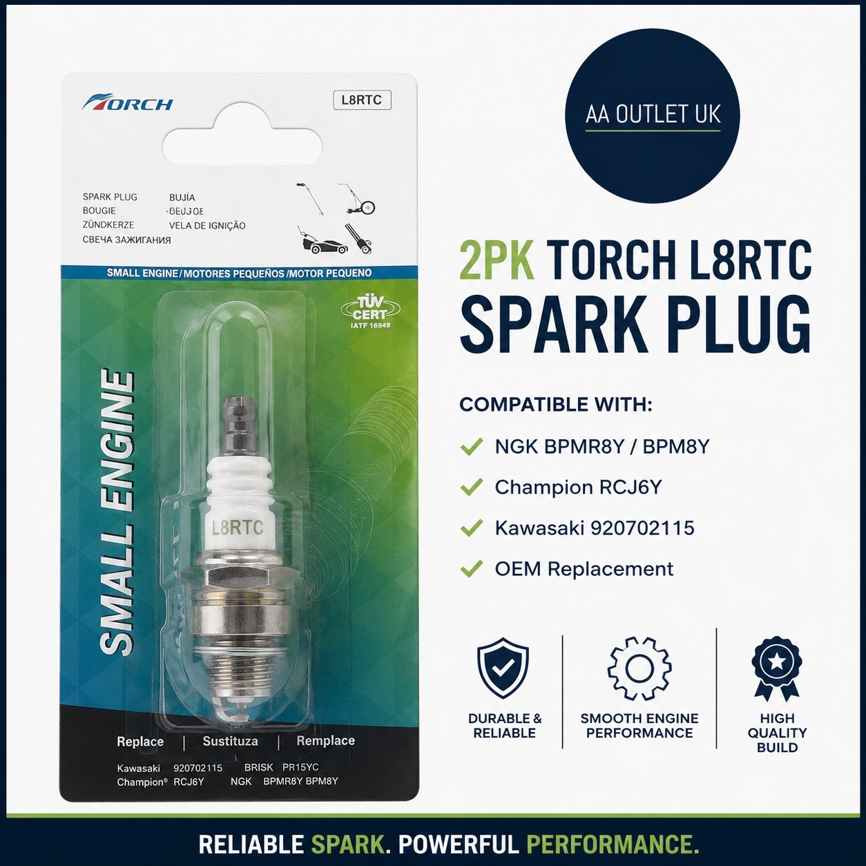 2pc Torch L8RTC Spark Plug Replacement NGK BPMR8Y Champion RCJ6Y Kawasaki