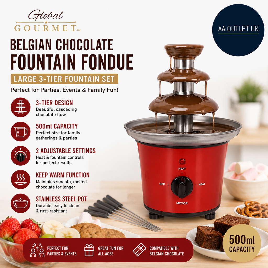 Global Gourmet Belgian Chocolate Fountain Fondue Large Set 500ml 2 Adjustable
