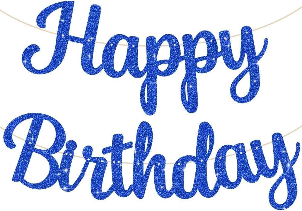 TONIFUL Blue Happy Birthday Banner Glitter Pre Strung Party Garland Design