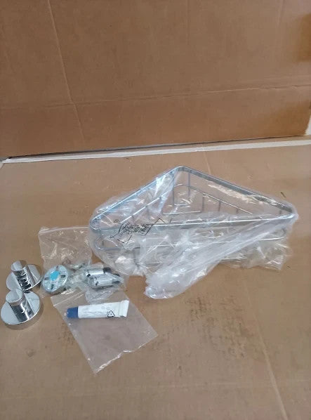 Croydex Brockham Flexi Fix Corner Caddy Chrome Shower Shelf 12.5x26x14cm New