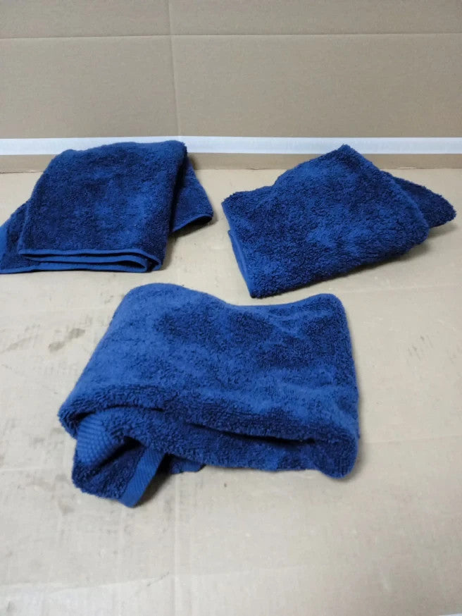 White Classic Hotel Collection Navy Blue Cotton Bathroom Towels 3 Pieces Set New