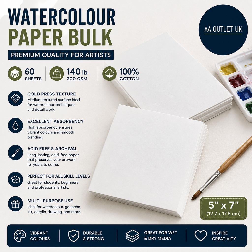 60 Sheets Watercolour Paper Bulk 140 lb 300 GSM Cotton Cold Press Water
