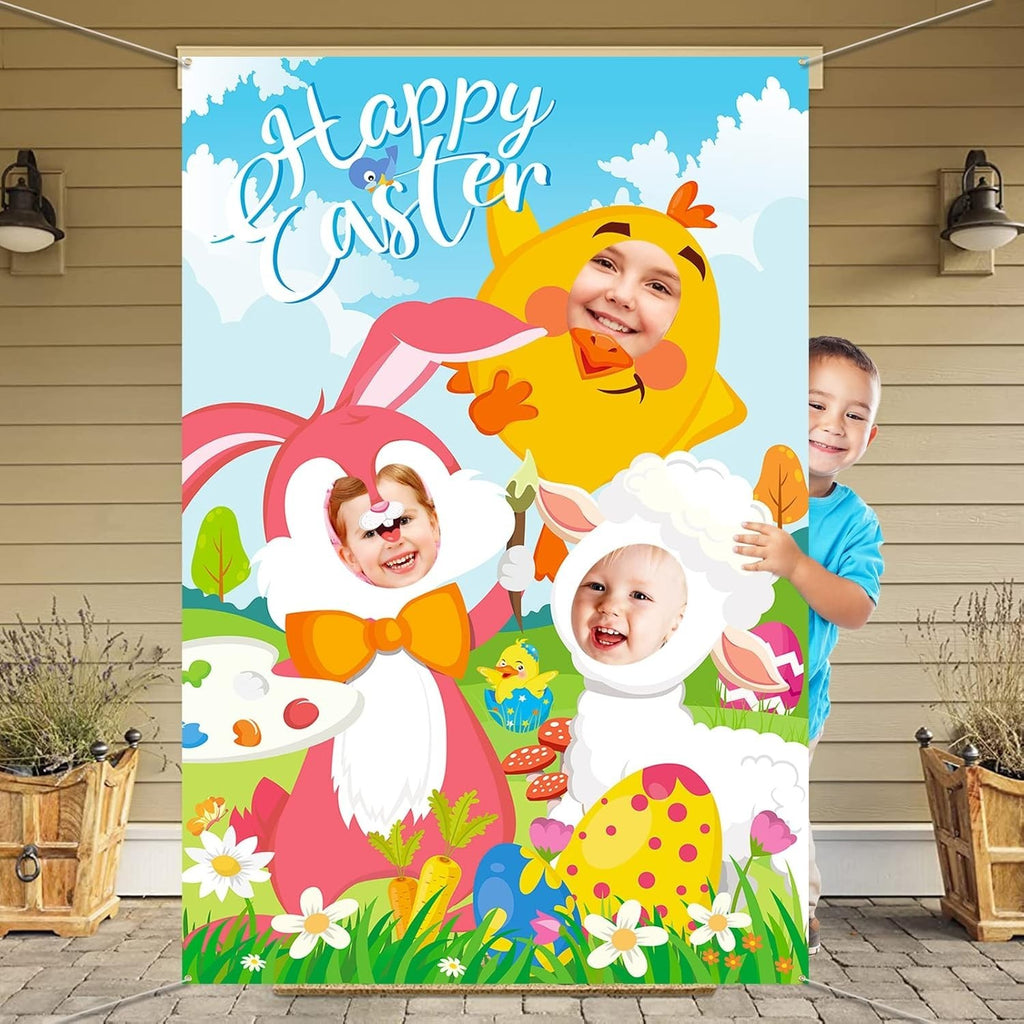 Dpkow Funny Easter Photo Prop Banner Bunny Face In Hole Game 150x100cm New