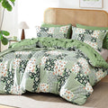 DJY Floral Duvet Cover Set King Size 3 Piece Green Bedding Wrinkle 220x230cm New