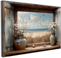 Canvas Wall Art 12x16in Framed Window View Painting Flowers Beach Sea Modern New