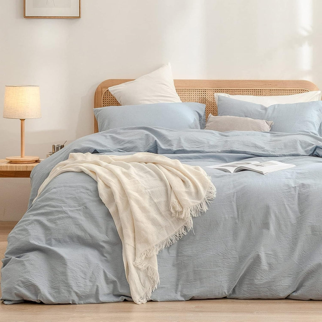 Bestouch Duvet Cover Set 100% Washed Cotton Linen Feel Super Soft King Size New