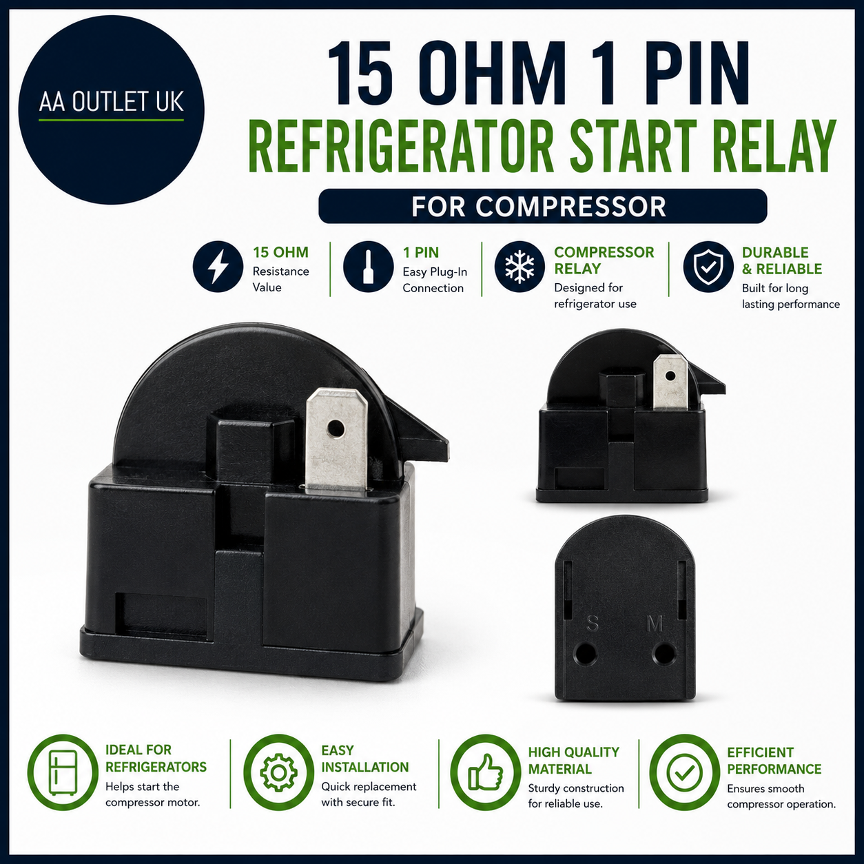 Sourcingmap 15 Ohm 1 Pin Refrigerator Start Relay Compressor Black Automatic