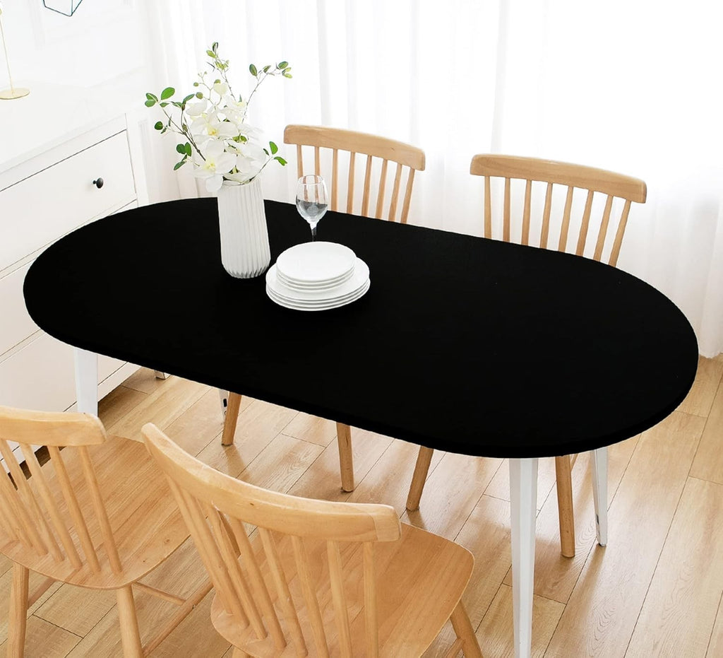 Wolkemer Fitted Oval Tablecloth Spandex Stretch Black 48x68in Elastic Edge