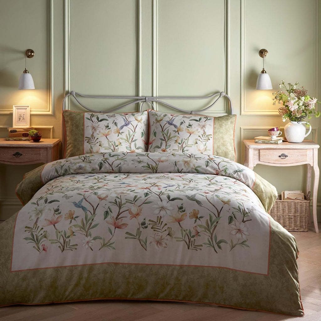 Appletree Sage Green Floral Birds Duvet Cover Double Bedding 200x200cm New