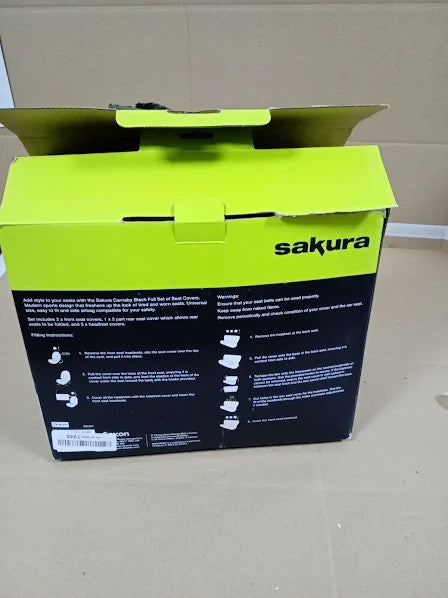 Sakura Car Seat Headrest Covers Carnaby Black SS5397 Full Set Universal New