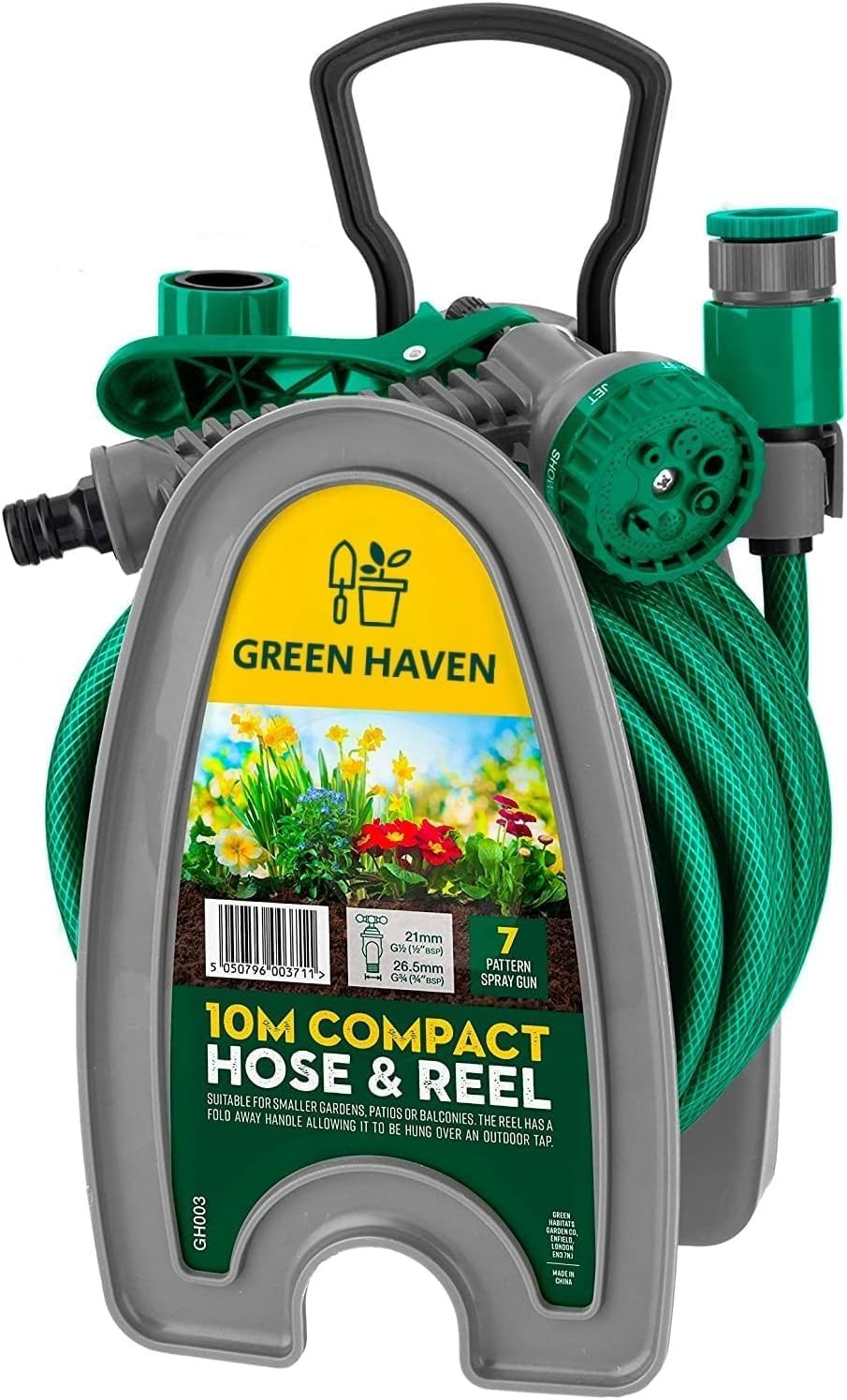 Green Haven Garden Hose Pipe Reel 10m 32ft Lightweight Compact For Garden New