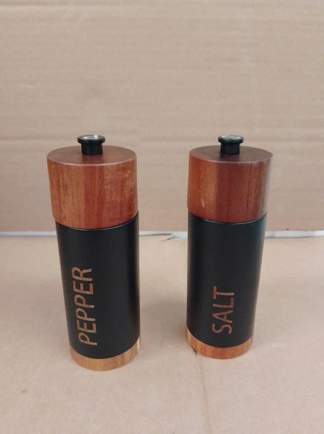 Habitat Acacia Wood Salt Pepper Mill Set Black Kitchen Seasoning Grinder Design