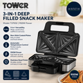 Tower 3 In 1 Deep Filled Snack Maker Non Stick Coated Plate T27032 900W