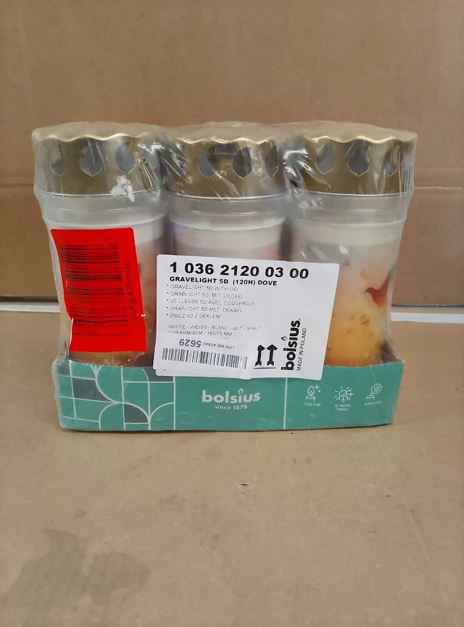 Bolsius Grave Light White Pack of 6 Length Burning Time 120 Hours Unscented New
