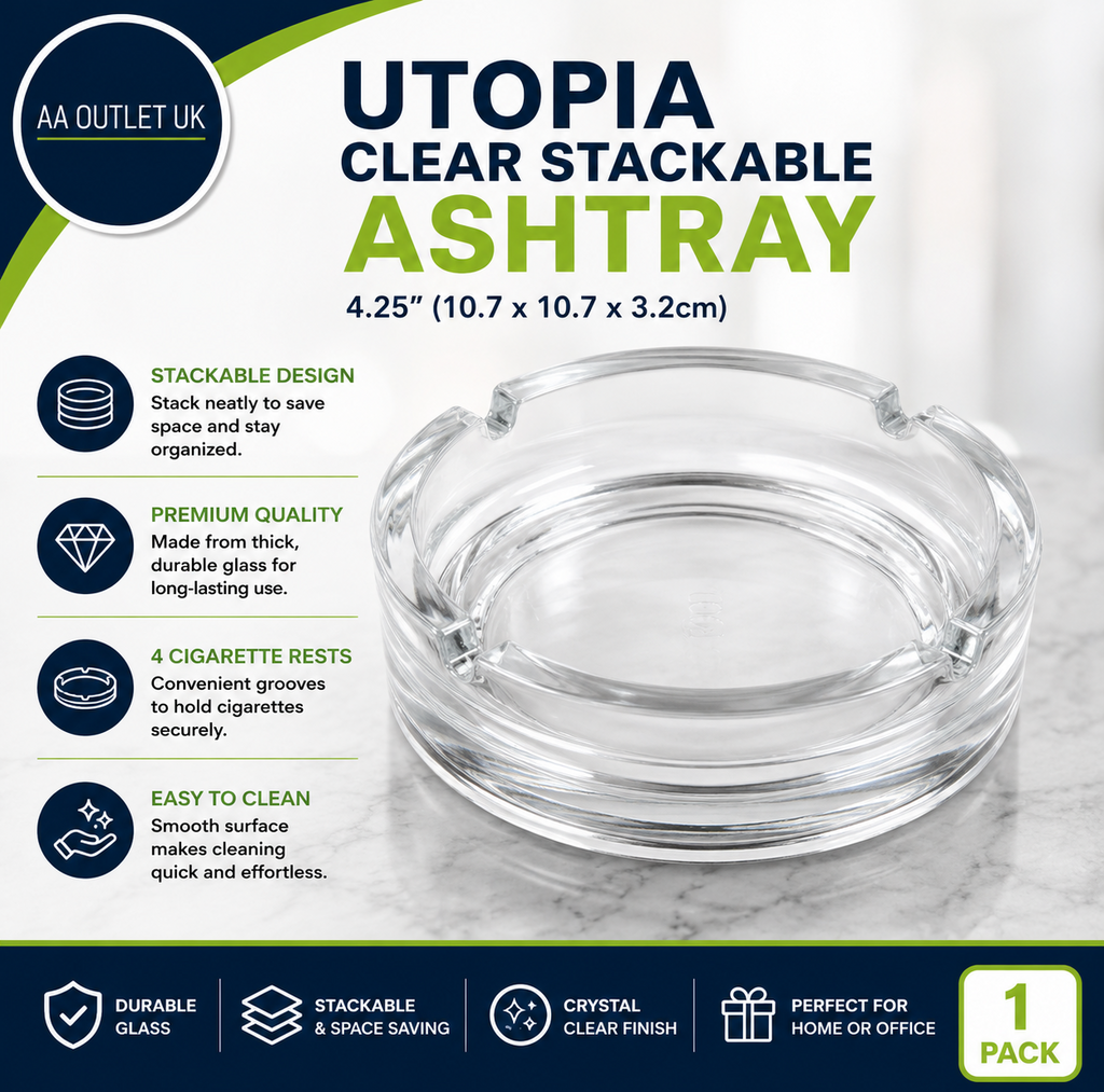 Utopia Clear Stackable Ashtray 4.25" Single 10.7x10.7x3.2cm 1 Pack