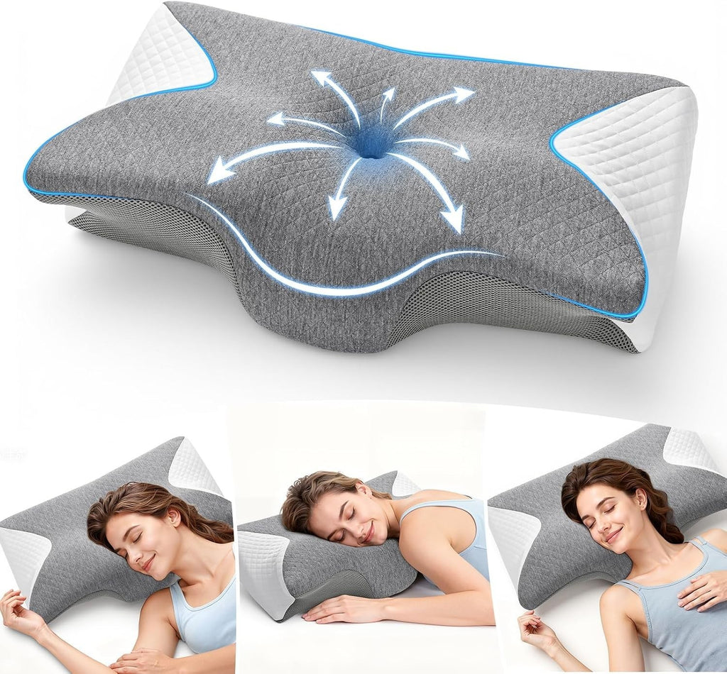 A-Pce Ergonomic Memory Foam Pillow Cervical Pillow Neck Support Grey Comfortable