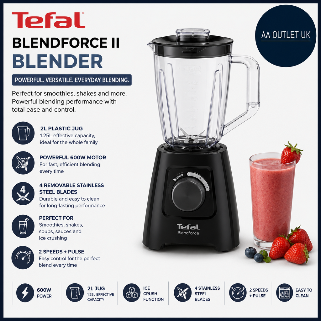 Tefal Blendforce II Blender 2L Plastic Jug 1.25L Effective Capacity 600W