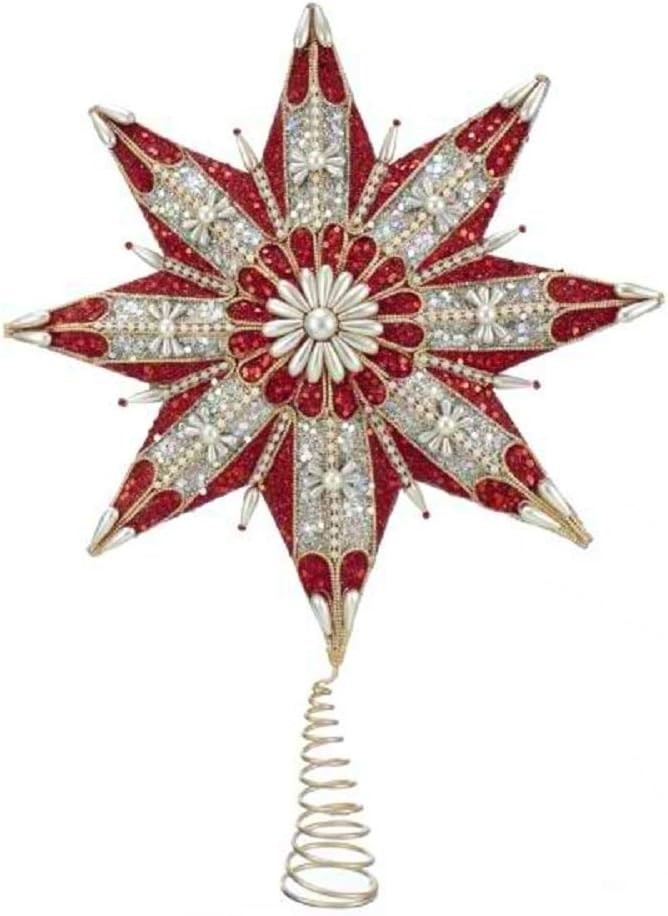 Kurt Adler 16.5Inch 8 Point Ruby And Platinum Star Treetop Red Silver New