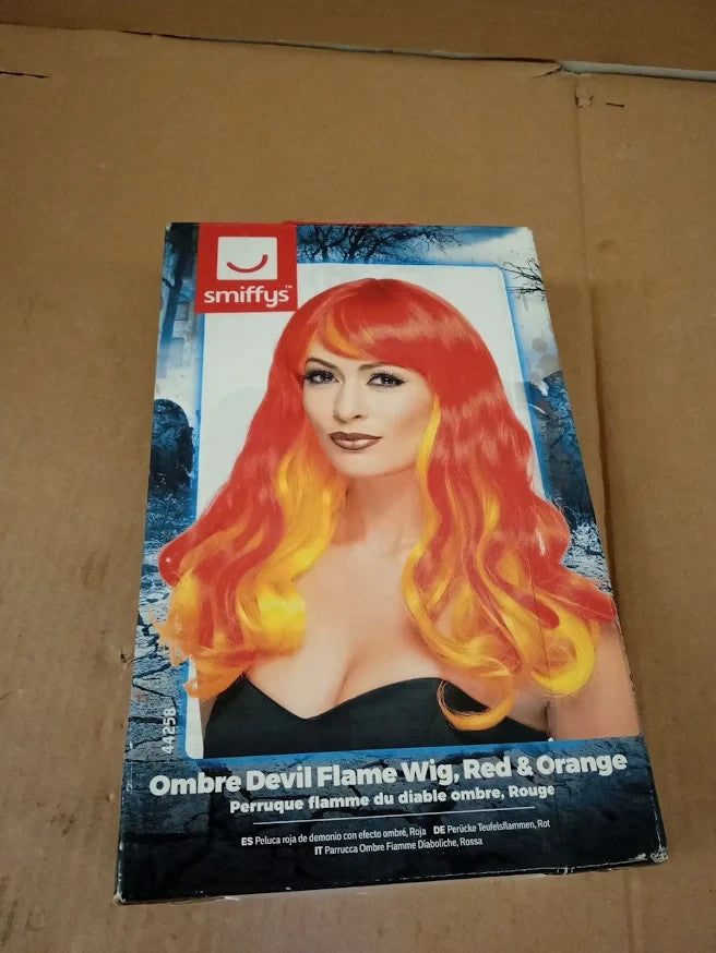 Smiffys Ombre Devil Flame Wig Red Orange Halloween Fancy Dress Accessory New