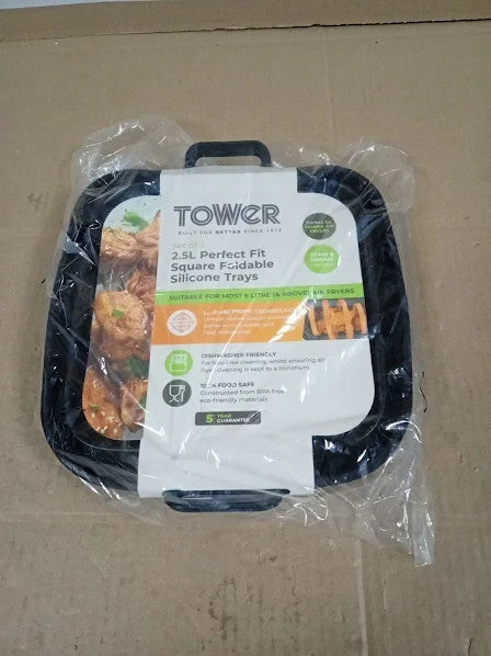 Tower Set Of 2 Square Foldable Silicone Trays Black 21.5x21.5x6.8cm New