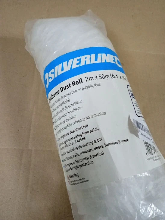 Silverline Polythene Dust Roll 2m x 50m 6.5 x 164in Approx 282576 New