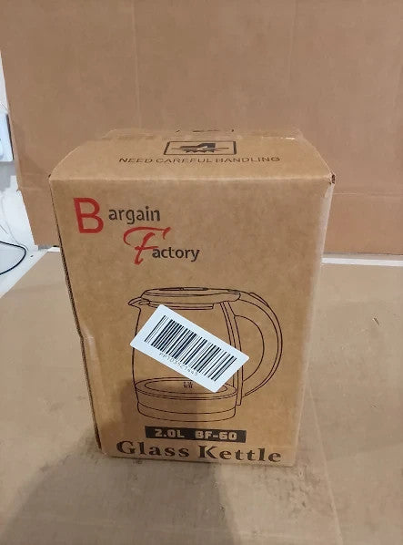 Bargain Factory Electric Kettle Glass 2L 1800W Fast Boil BPA Free Quiet New