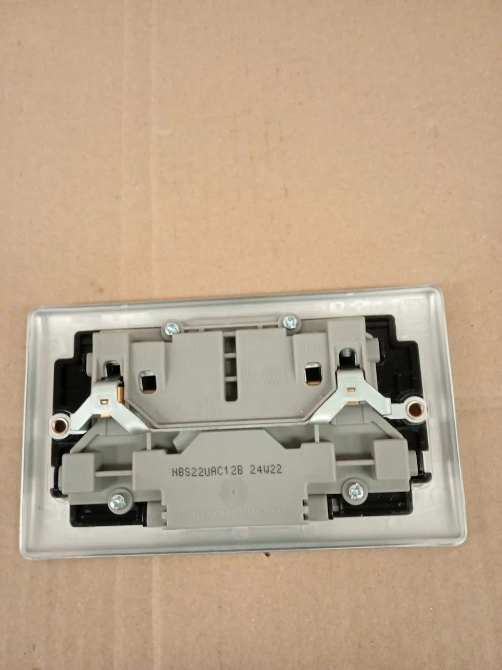 BG Electrical NBS22UAC12B 12W Double Switched Power Wall Plug 13A Brushed Steel