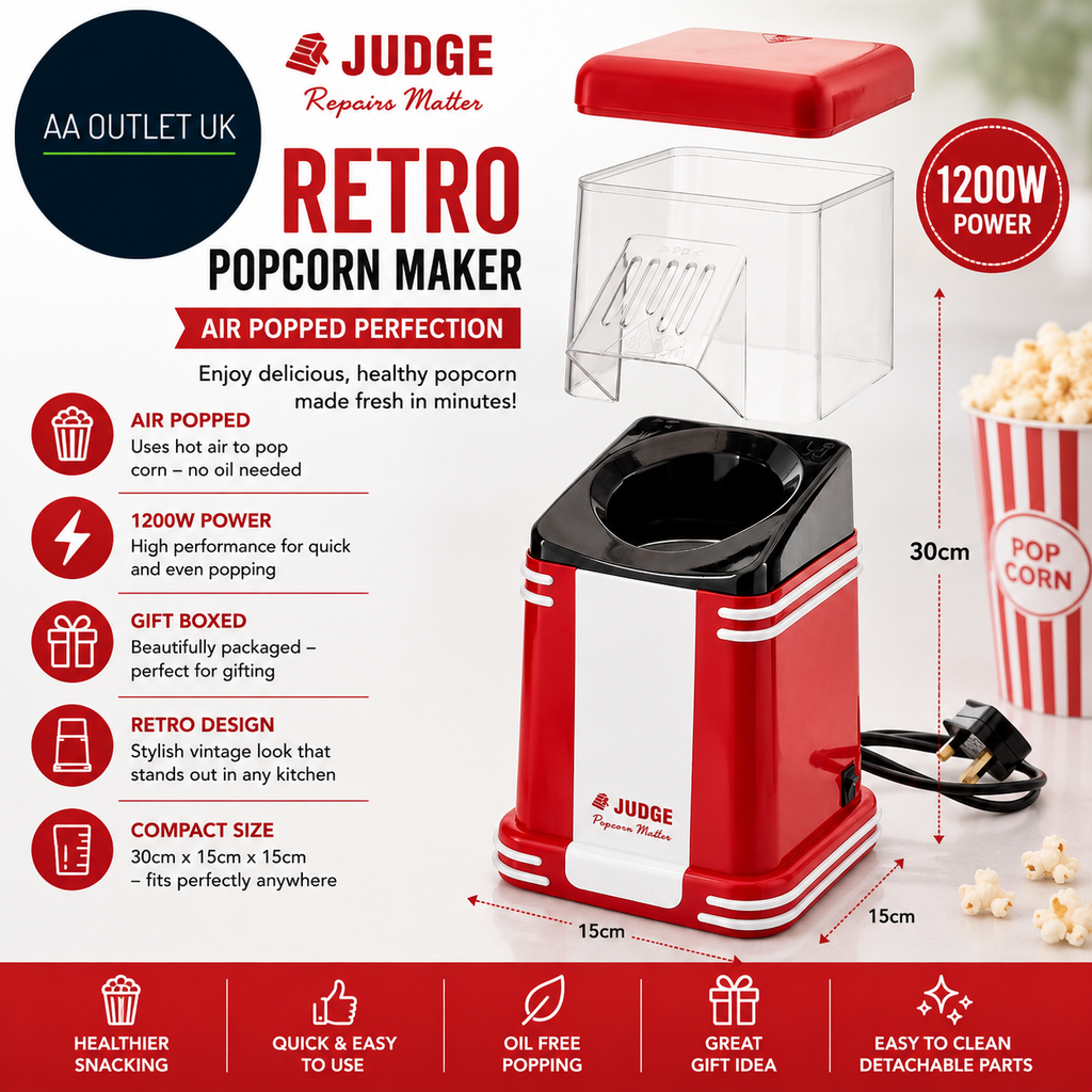 Judge JEA83 Electrical Popcorn Maker Retro Machine Air Popped Corn 30x15x15cm