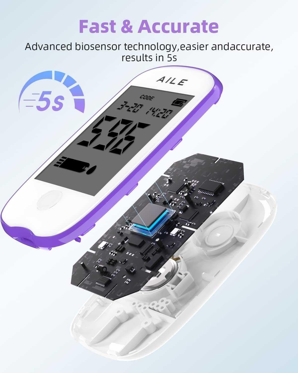 AILE Blood Glucose Test Kit Diabetes Blood Sugar Monitor Meter Strip Lancets New