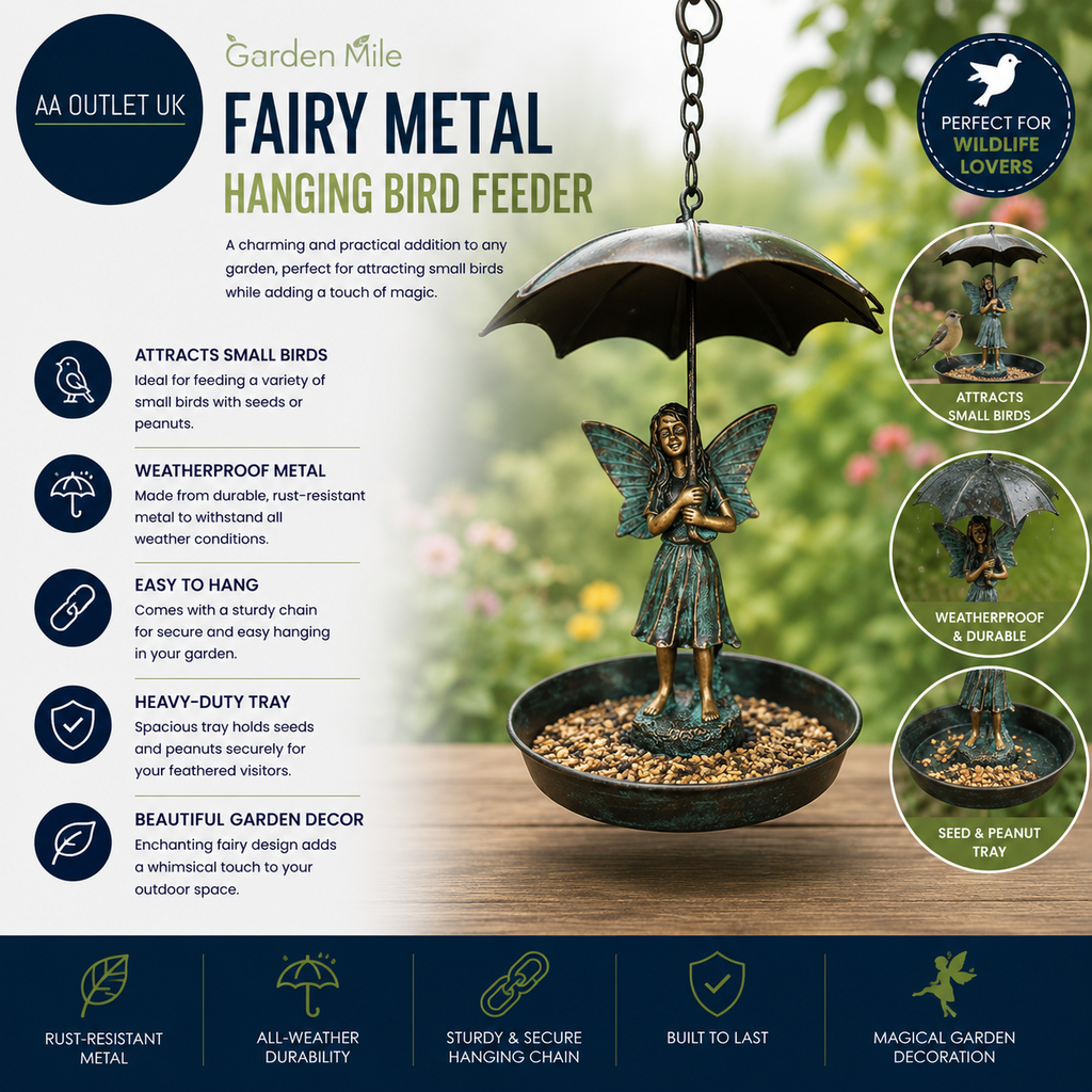 Garden Mile Fairy Metal Hanging Bird Feeder Weatherproof Metal Ornament Outdoor